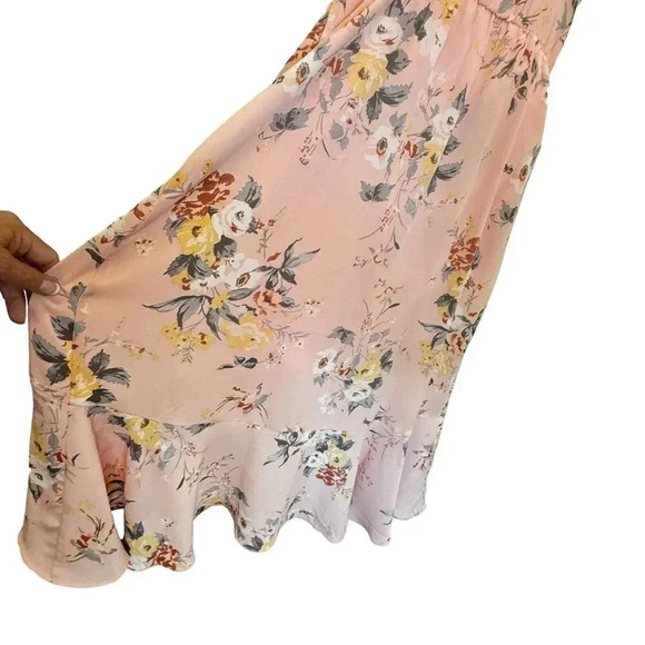 NWT Socialite Pink Floral Flutter Sleeve Ruffle V Wrap Front Hi-Lo Dress SZ M - Picture 5 of 9